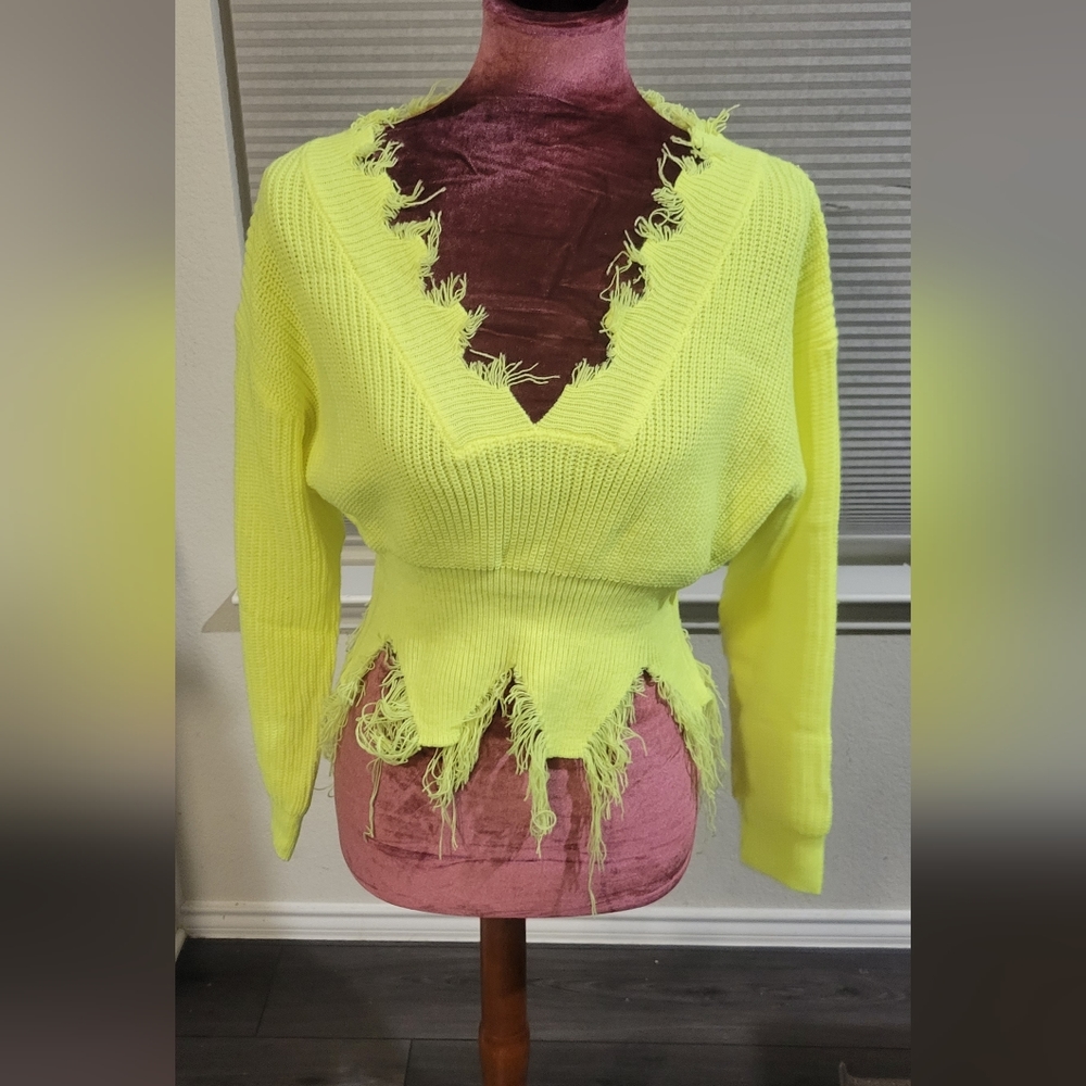 NWOT neon lime green crop sweater